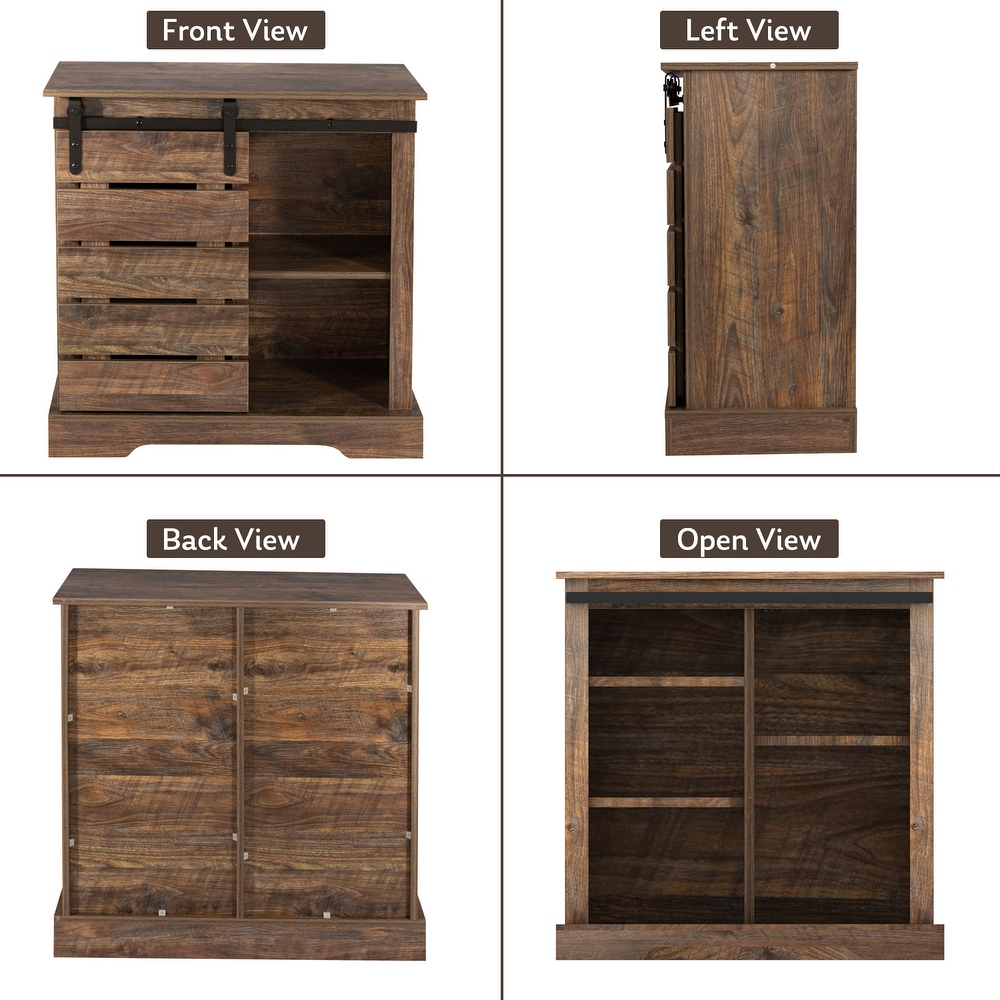 Farmhouse Sliding Barn Door Sideboard Side Cabinet Buffet with Interior Shelves   31.89 x 15.75 x 31.89 inch