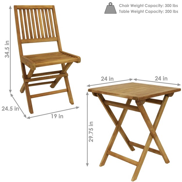 Sunnydaze Outdoor Solid Teak Wood With Stained Finish Nantasket Folding Bistro Table And Chairs Brown 3pc