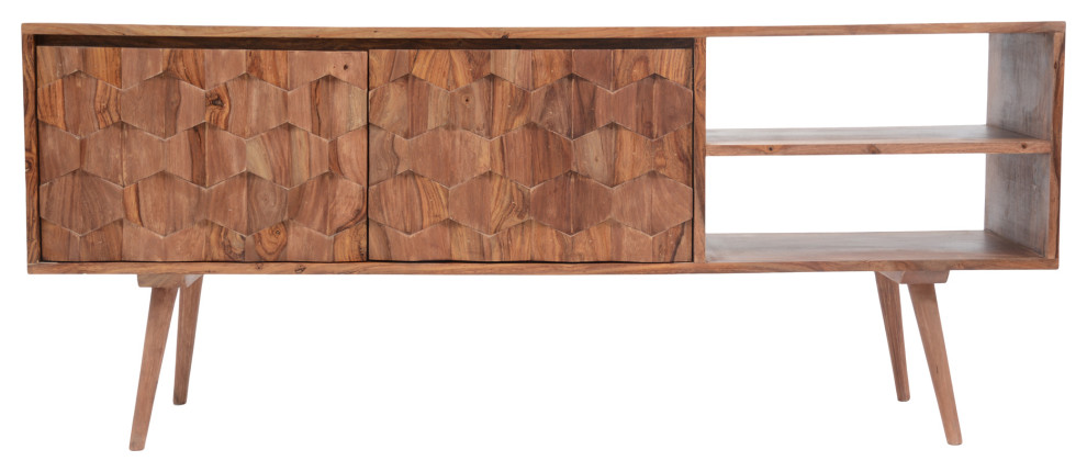 Mid   Century Modern O2 Tv Cabinet Brown   Natural   Midcentury   Entertainment Centers And Tv Stands   by First of a Kind USA Inc  Houzz