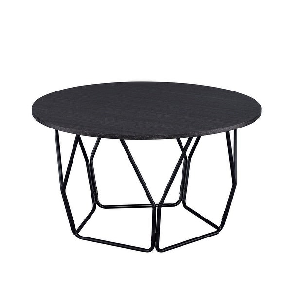 Wood Round Coffee Table With Metal Frame in Black