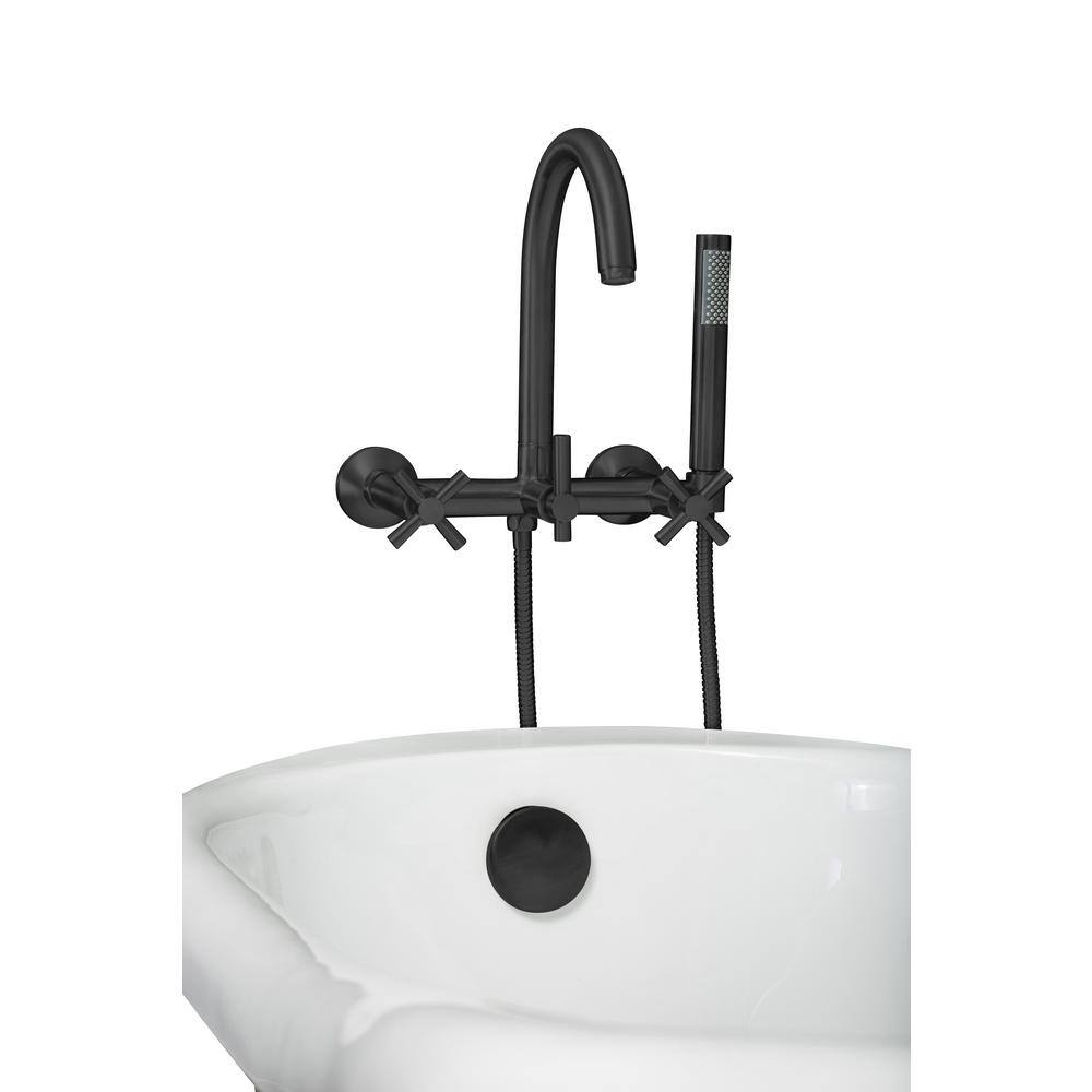 PELHAM  WHITE Modern 3-Handle Wall Mount Tub Faucet with Handshower and Hose Cross Handles in Matte Black PW82568-C-MB