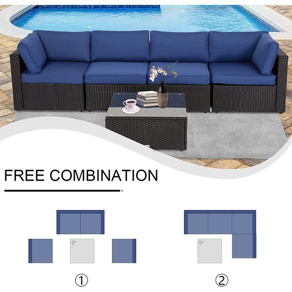 Kinsunny 5Piece Outdoor Sectional Sofa，Patio Furniture Outdoor Conversation Set with Cushions，AllWeather Rattan Wicker Sofa