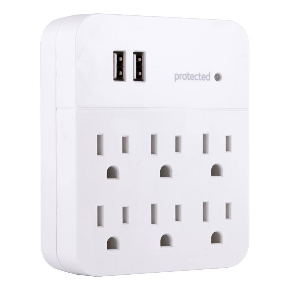 GE 6-Outlet 2 USB Charging Surge Protector Tap White 36735