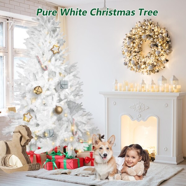 6.9' White Artificial Christmas Pine Tree Xmas Tree with 1150 Branch Tips Metal Stand