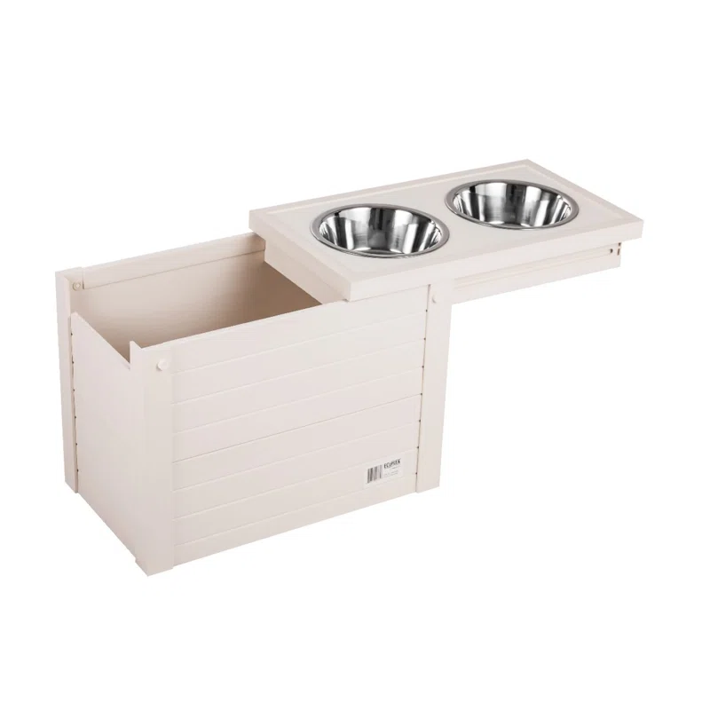 New Age Pet ecoFLEX Piedmont Pet Diner with Storage， Antique White， Large