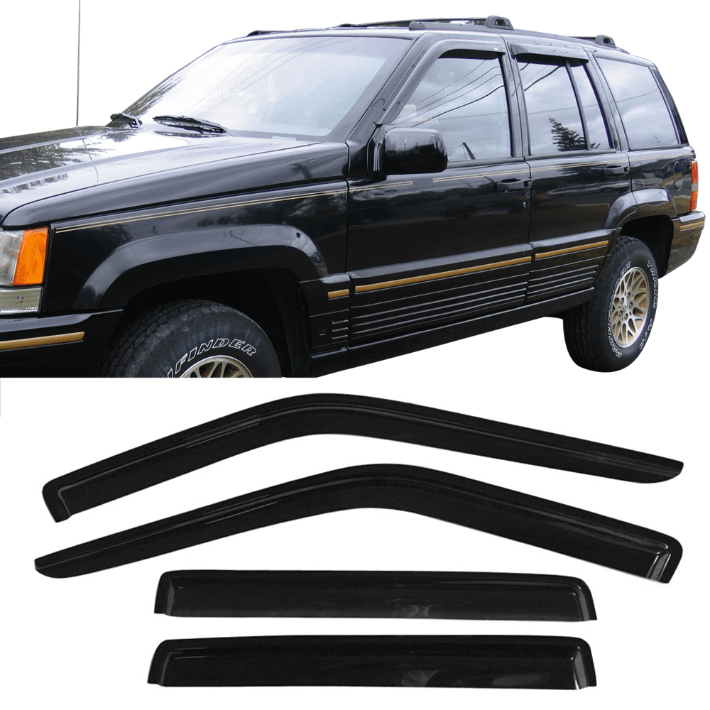 Ikon Motorsports Window Visor Deflector Fit 93-98 Jeep Grand Cherokee Acrylic 4Pc Outside Mount 93 94 95 96 97 98