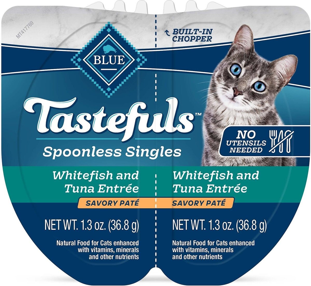 Blue Buffalo Tastefuls Spoonless Singles White Fish and Tuna Entr?e Pate Adult Cat Food， 2.6-oz cup， case of 24