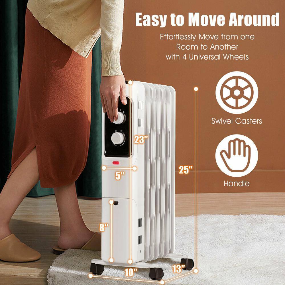 Costway 1500-Watt Electric Oil-Filled Radiant Space Heater with Adjustable Thermostat EP24919US-WH