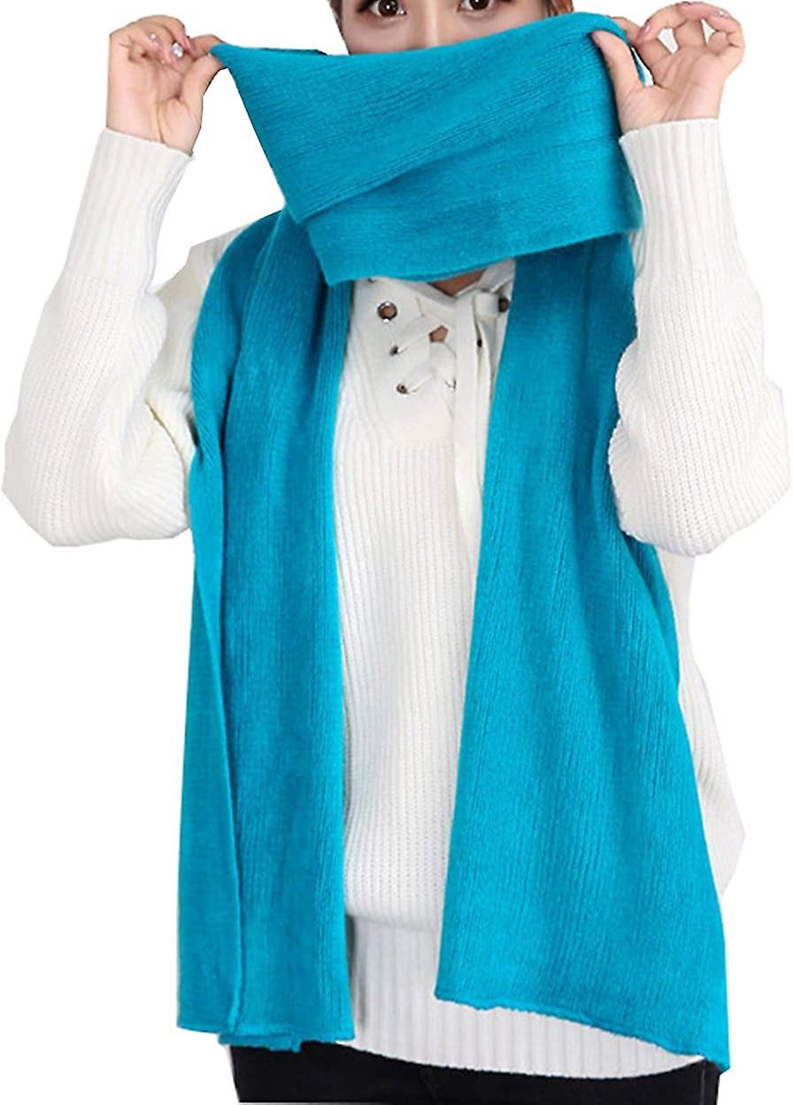 Women's Warm Long Shawl Winter Warm Large Scarf Pure Color Cyan -