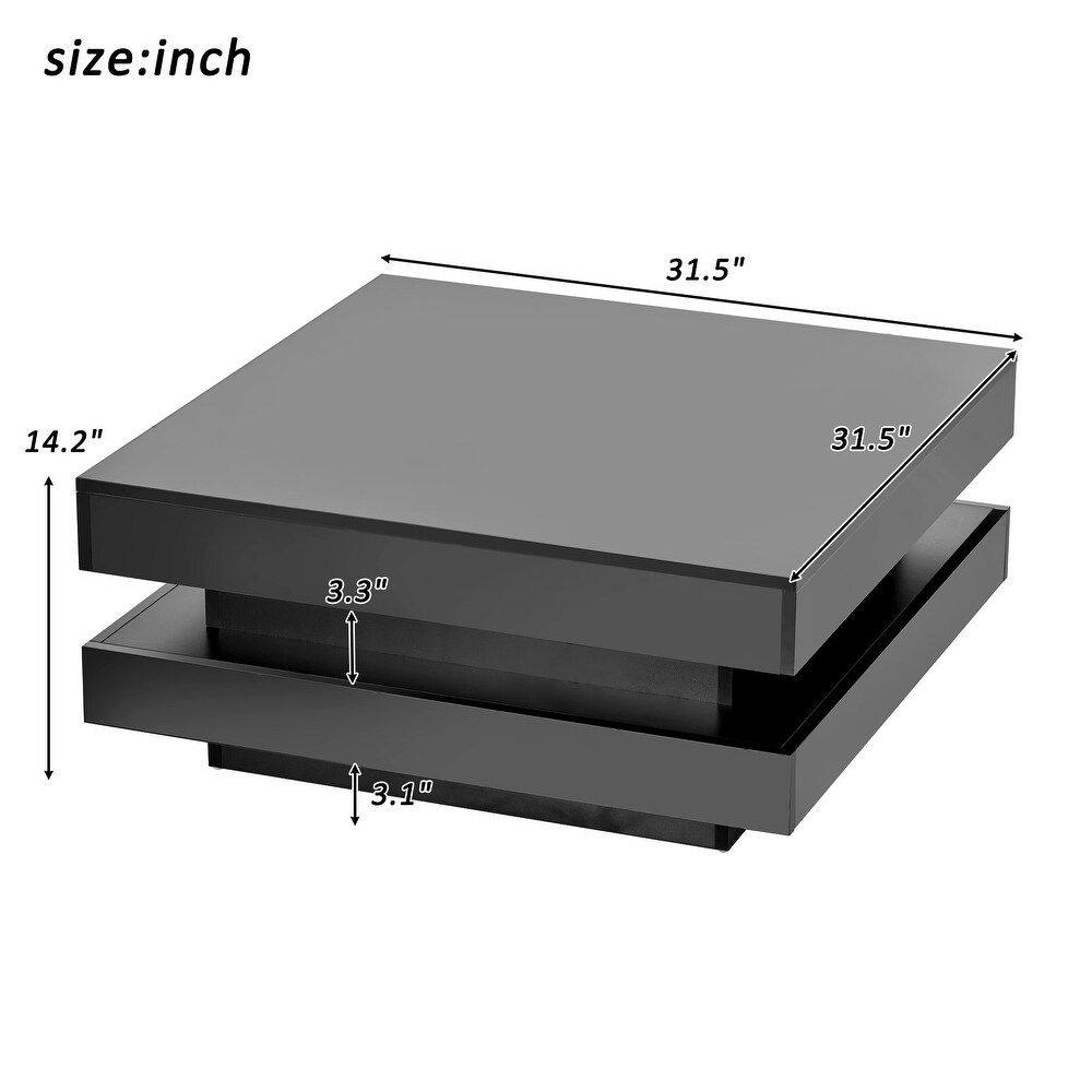 LED Coffee Table for Living Room Square Coffee Table with LED Lights  2 Tier Center Table  Cocktail Table with High Glossy