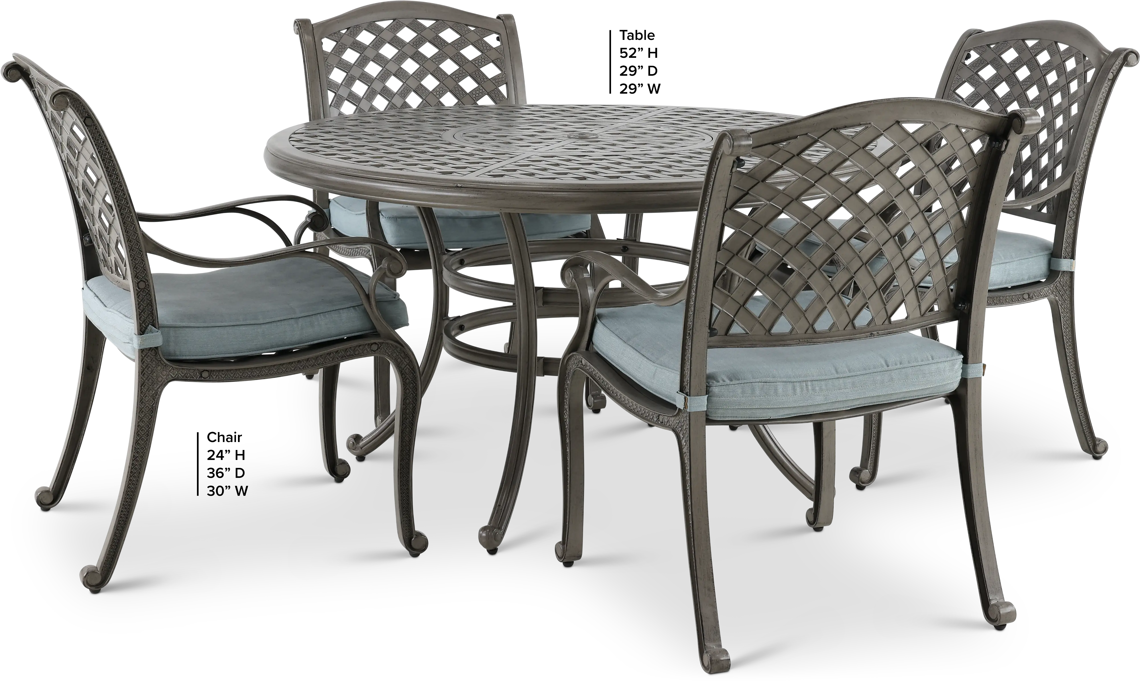 Macan Gray Metal 5 Piece Round Patio Dining Set