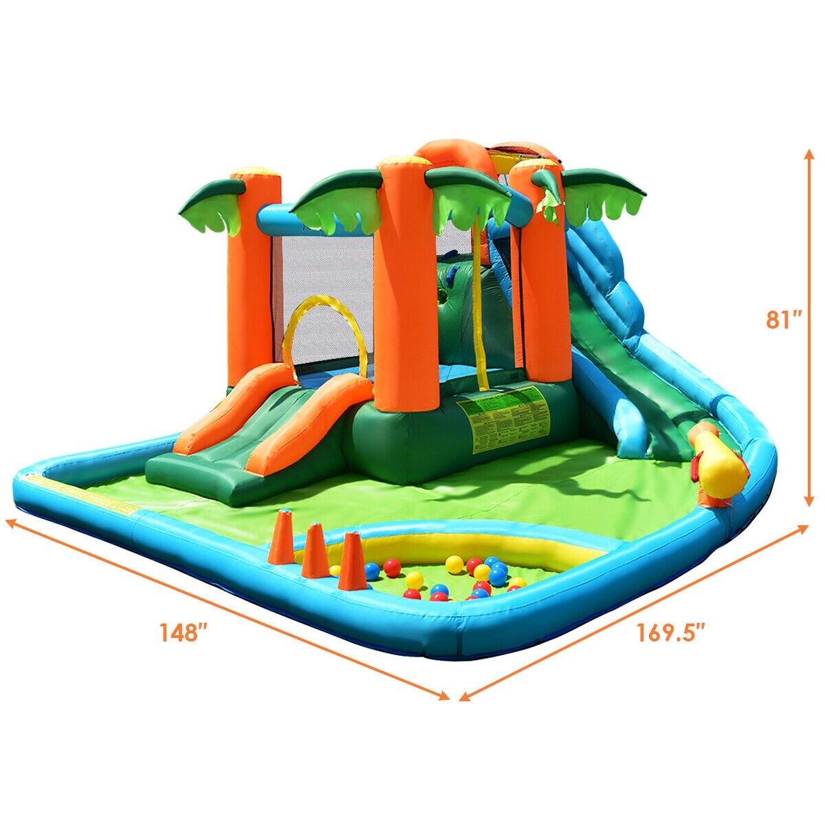 Multiple Play Areas 7 in 1 Jungle Water Park w/ Two Slides & Jumping Area