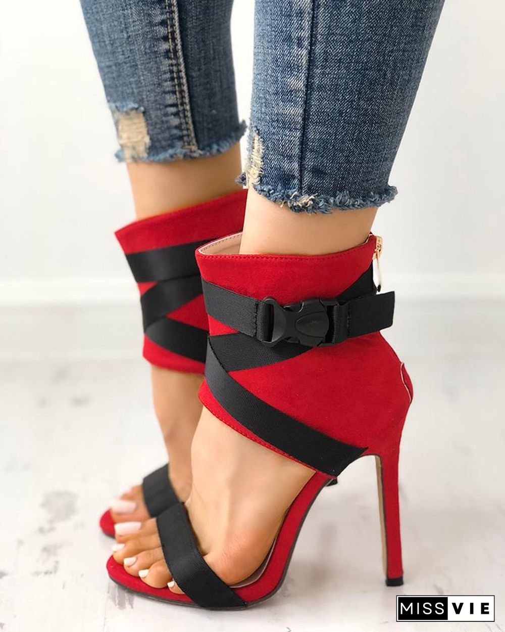 Splicing Bandage Peep-toe High Heeled Sandals