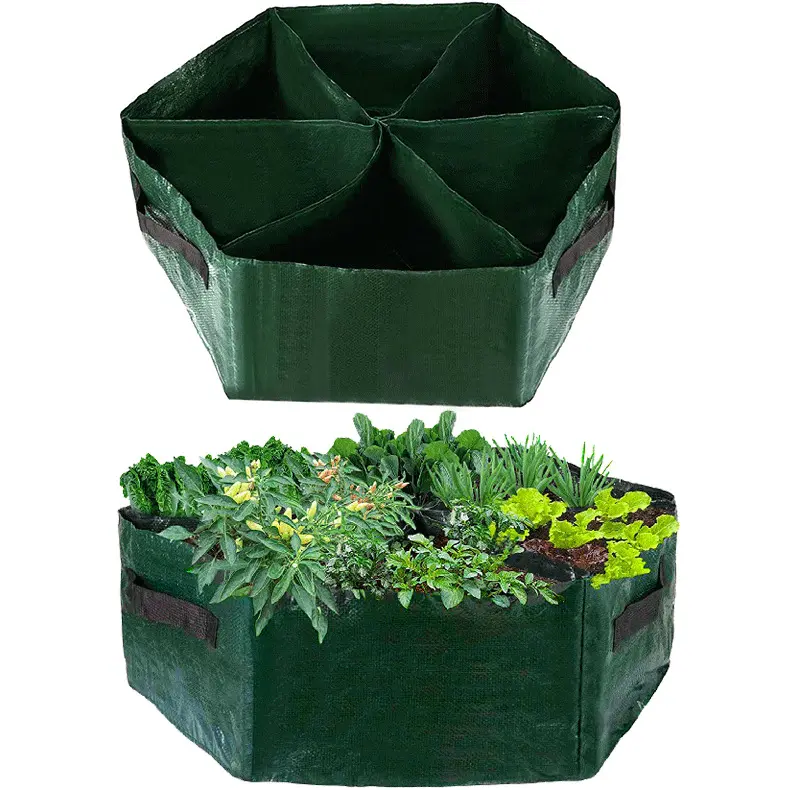 27 Gallon Wear Resistant Foldable Reusable Garden Planter Bed Grow Bags with Sturdy 6 Divided Grids Handles and Drainage Holes