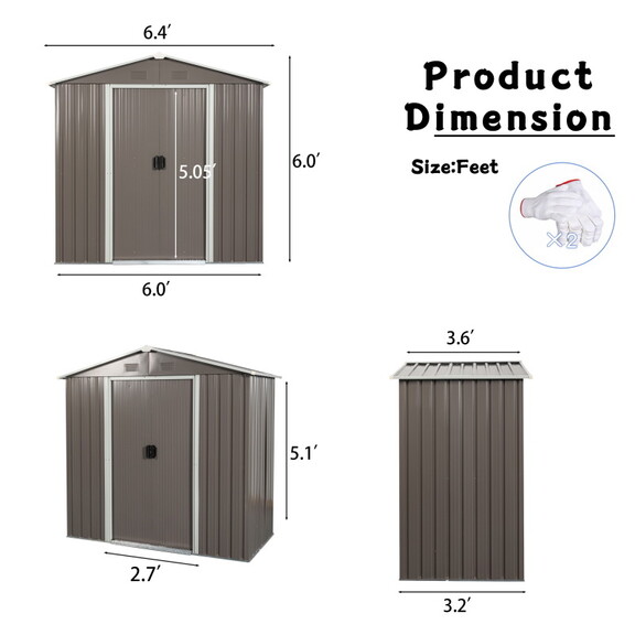 6ft x 4ft Outdoor Metal Storage Shed W54057423