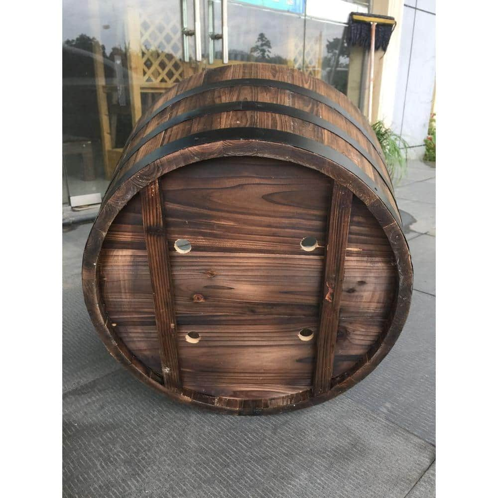 Vigoro 26 in. Jackson Extra Large Brown Wood Barrel Planter (26 in. D x 16.5 in. H) with Drainage Hole HL6642