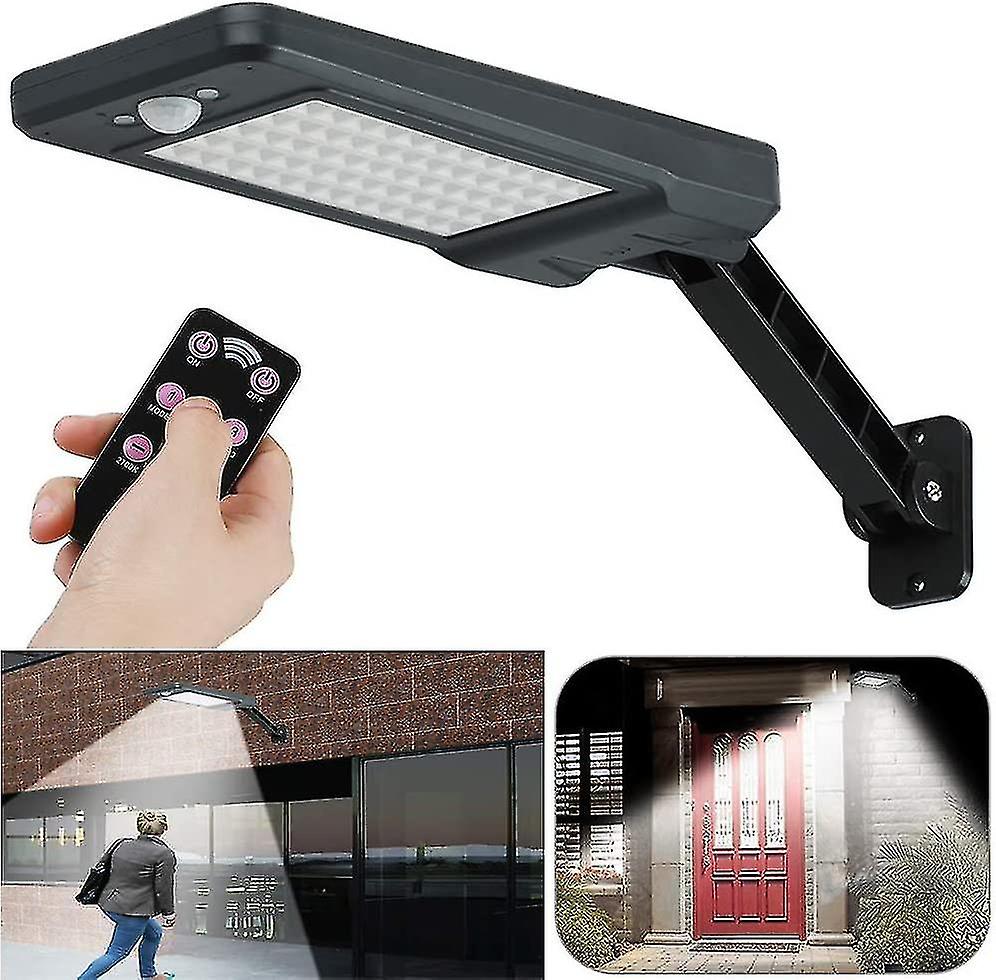 60 Led 6w Solar Ip65 Waterproof Outdoor Light Black，adjustable Stand And Remote Control，3 Modes 180motion Sensing Light