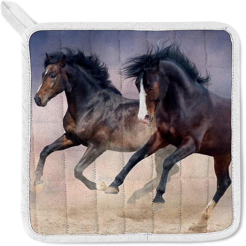 Kitchen Oven Mitts Glove Potholder Apron 3pcs Set Horse Running On The Sand Non Slip Heat Resistant Mitts For Baking Cooking Bbq