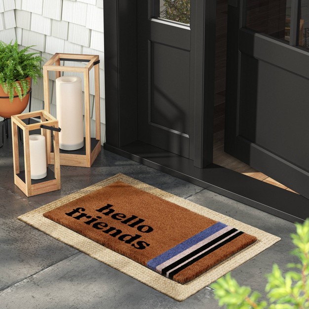 Hello Friends Rectangular Outdoor Door Mat Multicolor