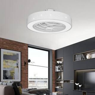 OUKANING 21.6 in. Modern White Indoor Star Decor Shade Integrated LED Enclosed Ceiling Fan with Remote HG-WMTZXL-2624