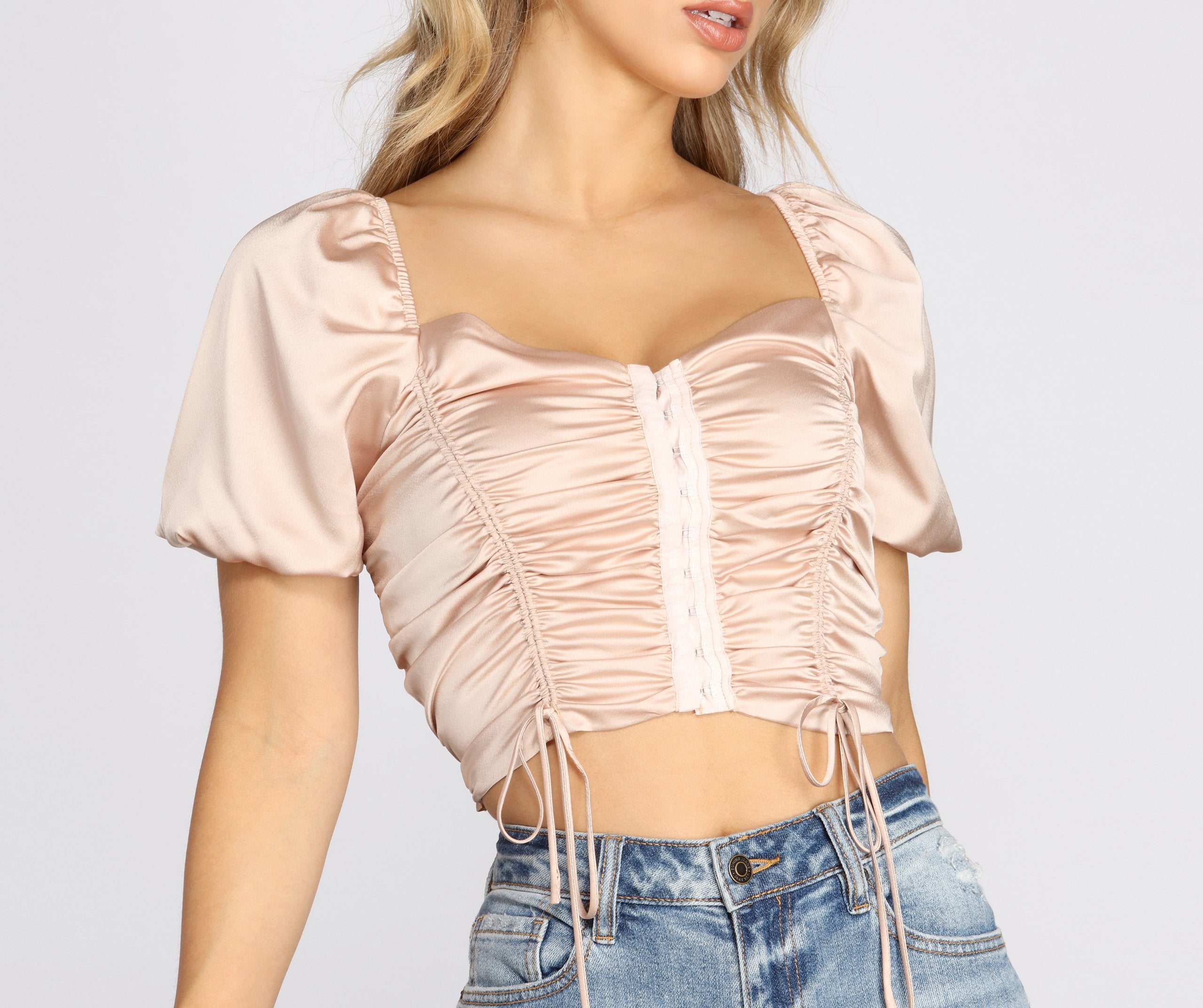 Puff Sleeve Double Tie Front Blouse