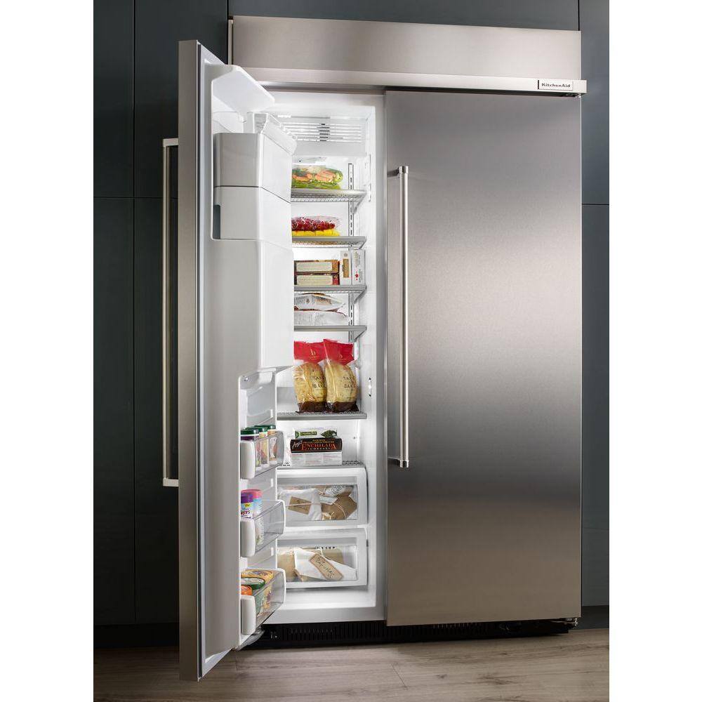 KitchenAid 25.2 cu. ft. Built-In Side by Side Refrigerator in Stainless Steel KBSD612ESS