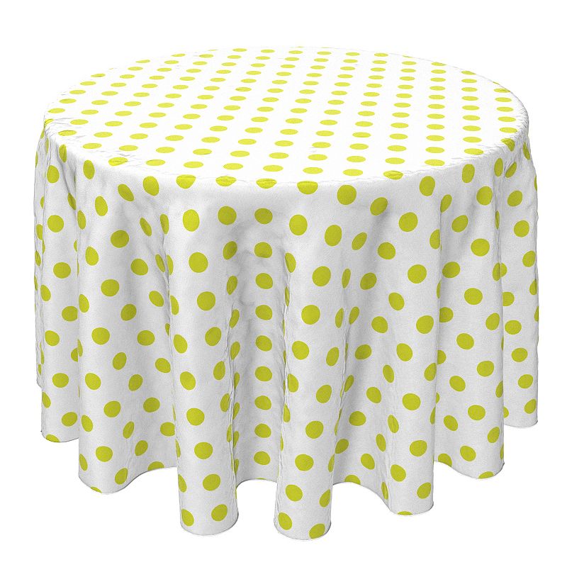 Round Tablecloth， 100% Cotton， 60 Round， Lime Polka Dots