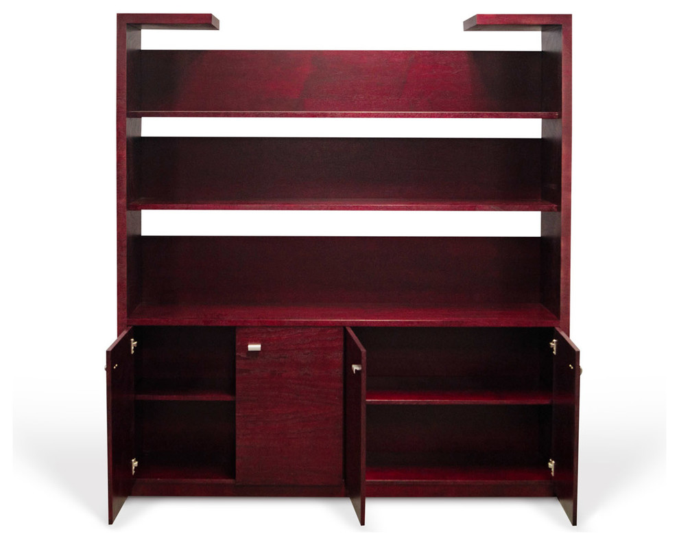 74.75” Modern Madison Mahogany Walnut Shelf Open Shelving Display Hidden Storage   Contemporary   Bookcases   by Zuri Furniture  Houzz