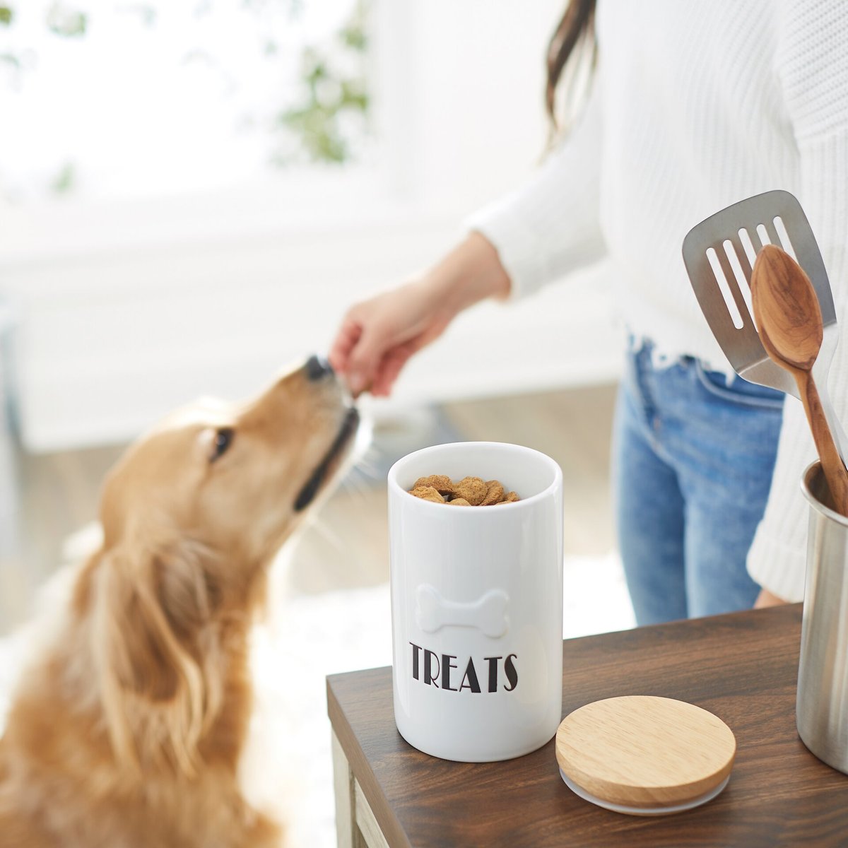 Frisco Ceramic Treat Jar with Wood Lid