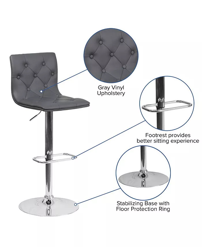 EMMA+OLIVER 2 Pack Contemporary Button Tufted Vinyl Adjustable Height Barstool With Chrome Base