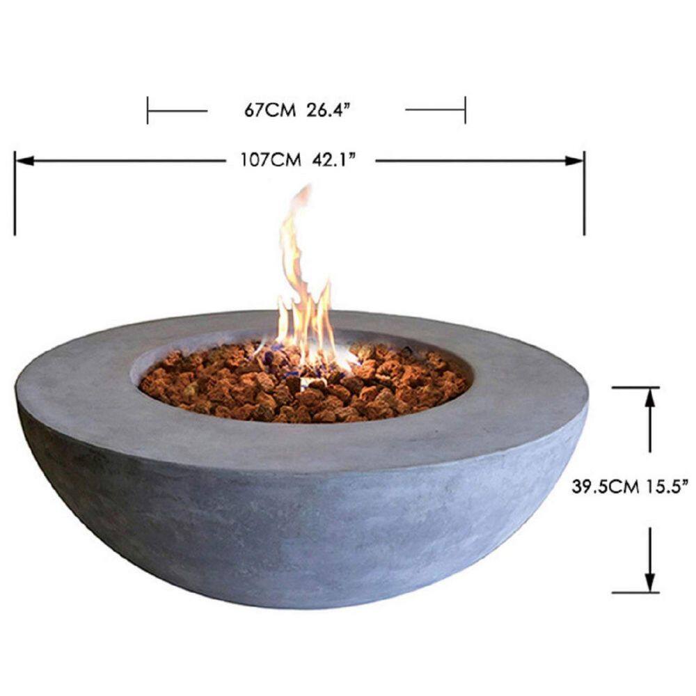 ENVELOR:Envelor Elementi Outdoor Lunar Fire Bowl 42 in. Round Stainless Steel Natural Gas Fire Pit Table Glass with Reinforced Concrete ENV-OFG101-NG