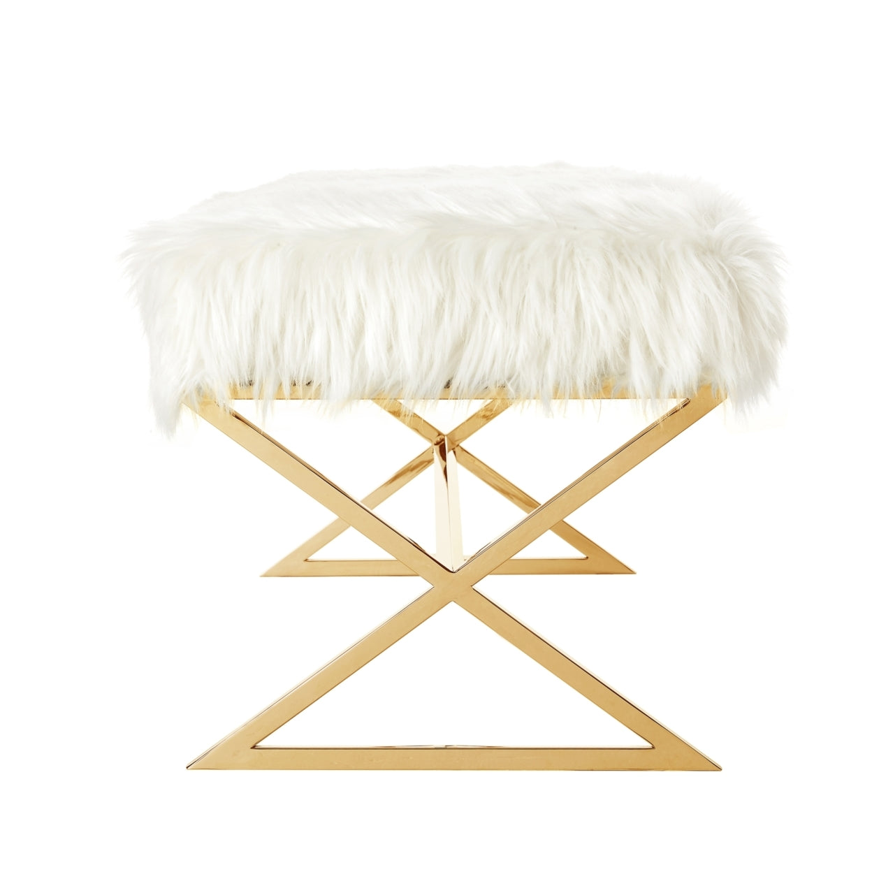 Liam Faux Fur Bench-Stainless Steel Legs-Living-room, Entryway, Bedroom-Inspired Home