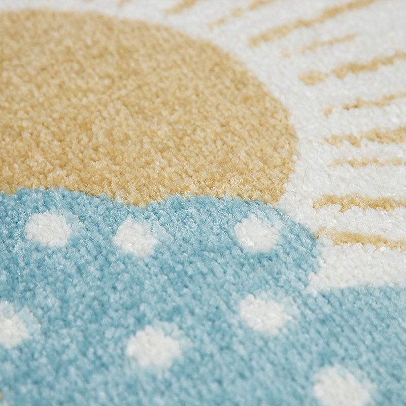 Kids Rug for Nursery Mountains and Llama Motif in Grey Blue Cream