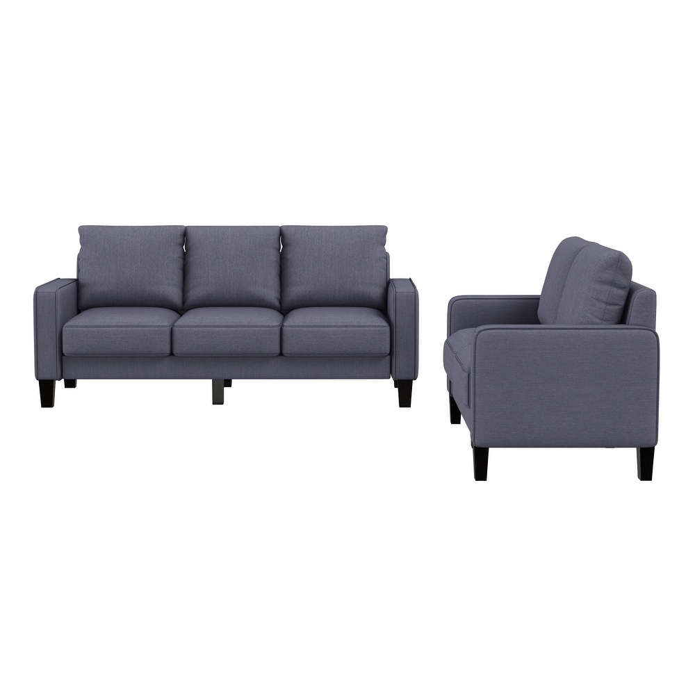 2 Pieces Nordic Style Sofa Set Living Room Sofa  Loveseat and 3 Seats Couch with Storage Design   Removable Cushions