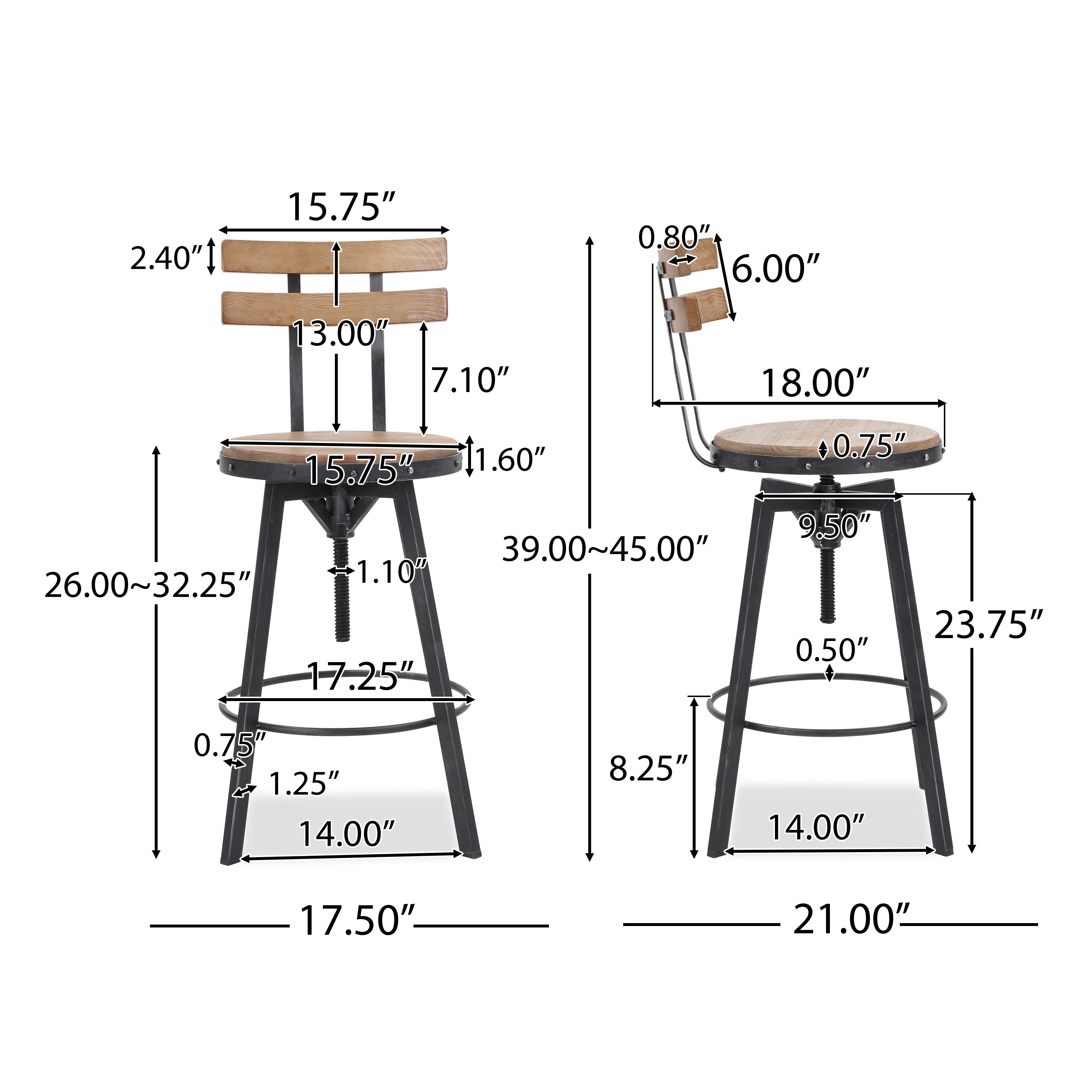 Poe Anique Finish Firwood Height Adjustable Bar Stool