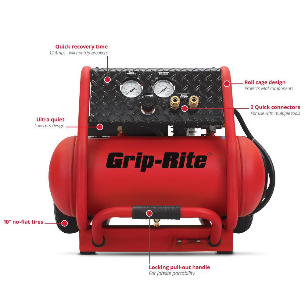 Grip-Rite 4-Gal. Low RPM Single Tank Wheeled Portable Compressor GR2540LR