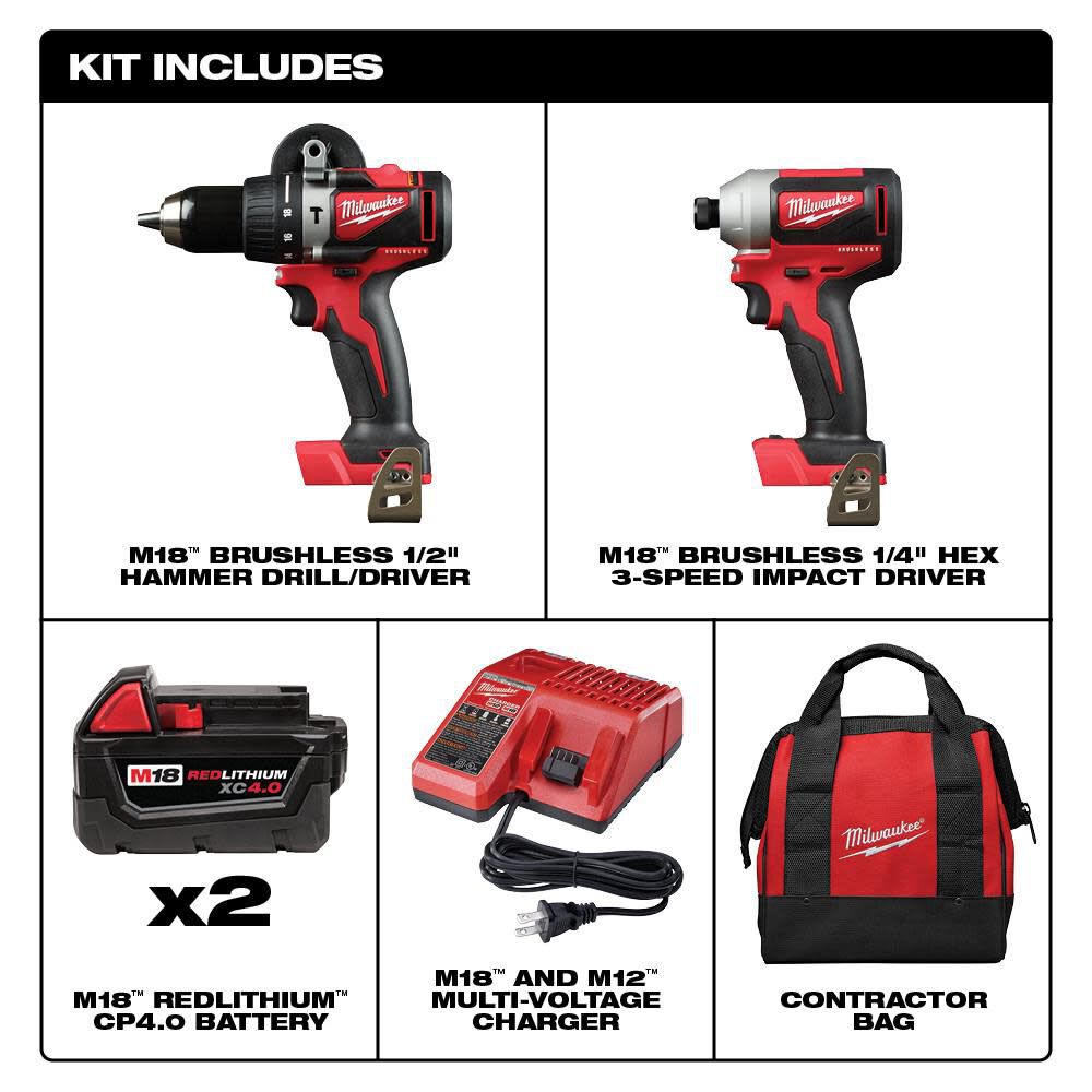 Milwaukee M18 Brushless Hammer Drill/Impact Combo Kit 2893-22 from Milwaukee