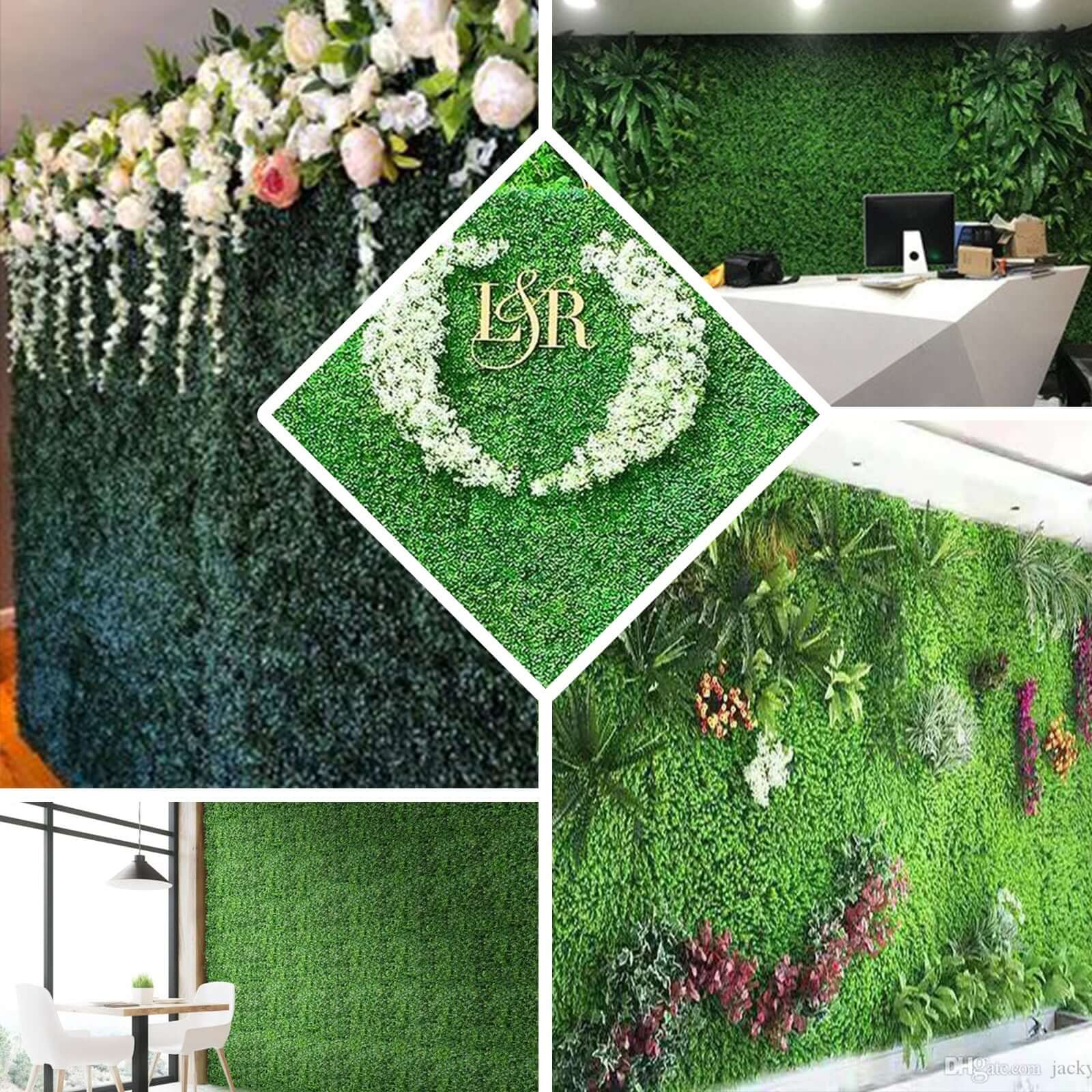 Boxwood/Fern Greenery Garden Wall, Grass Backdrop Mat, Indoor/Outdoor UV Protected Assorted Foliage 4 Artificial Panels 13 Sq. ft.