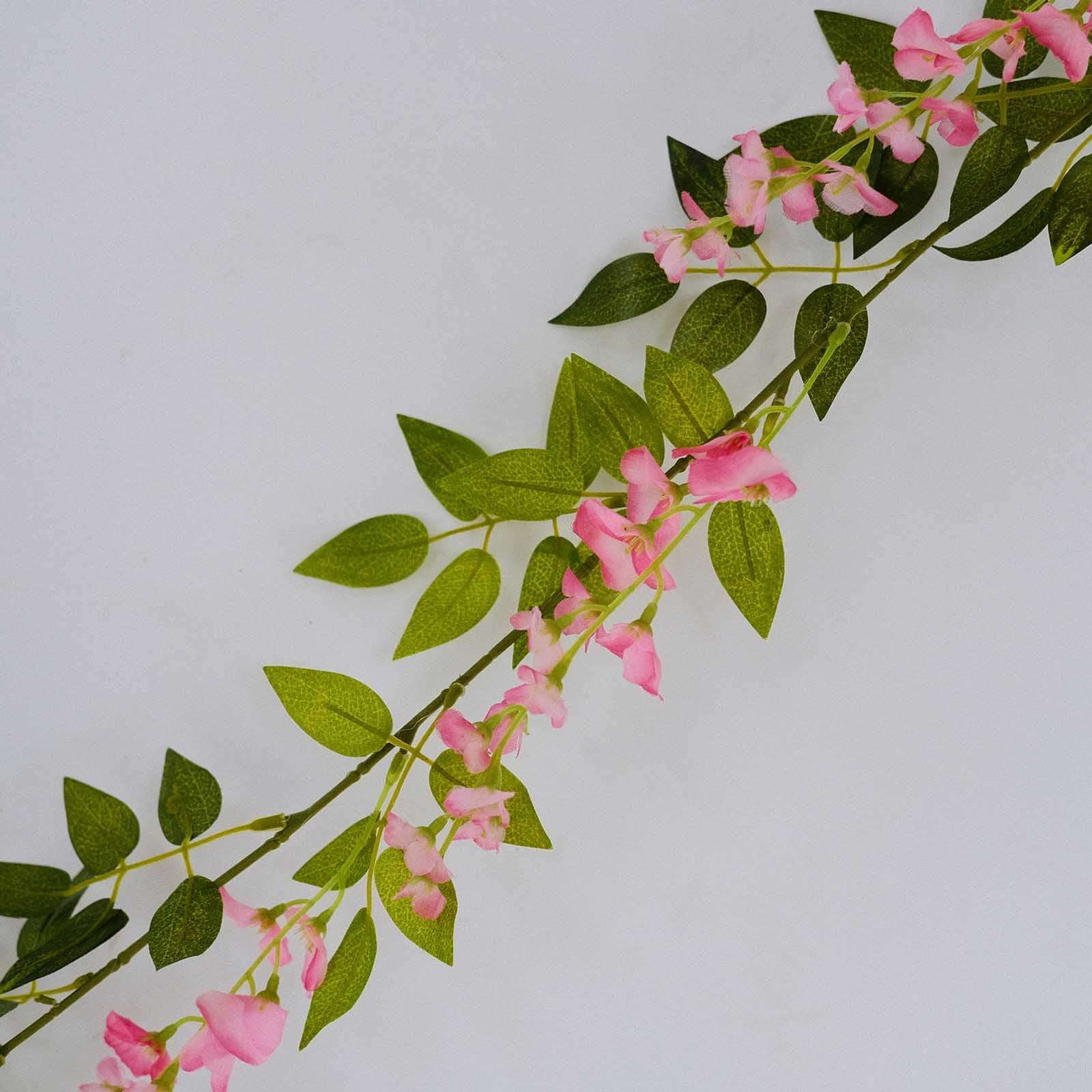 2 Pack Pink Silk Wisteria Flower Garland Hanging Vines, Artificial Floral Garland Wedding Arch Decor - 6ft