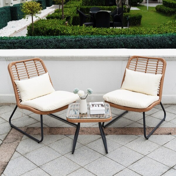 Outdoor Patio Furniture Sets Rattan Wicker Bistro Sets with Cushions (Set of 3)