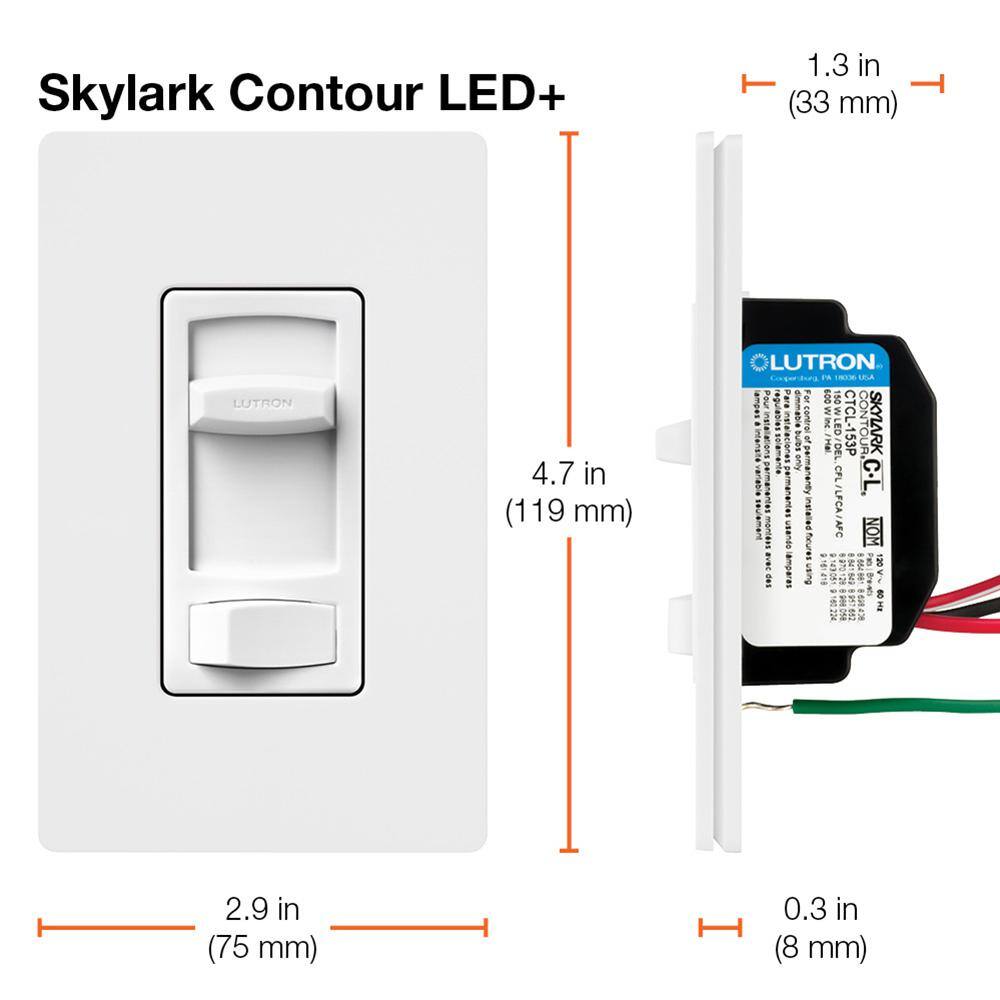 Lutron Skylark Contour LED+ Dimmer Switch for LED Bulbs 150-WattSingle-Pole or 3-Way Light Almond (CTCL-153PDH-LA) CTCL-153PDH-LA