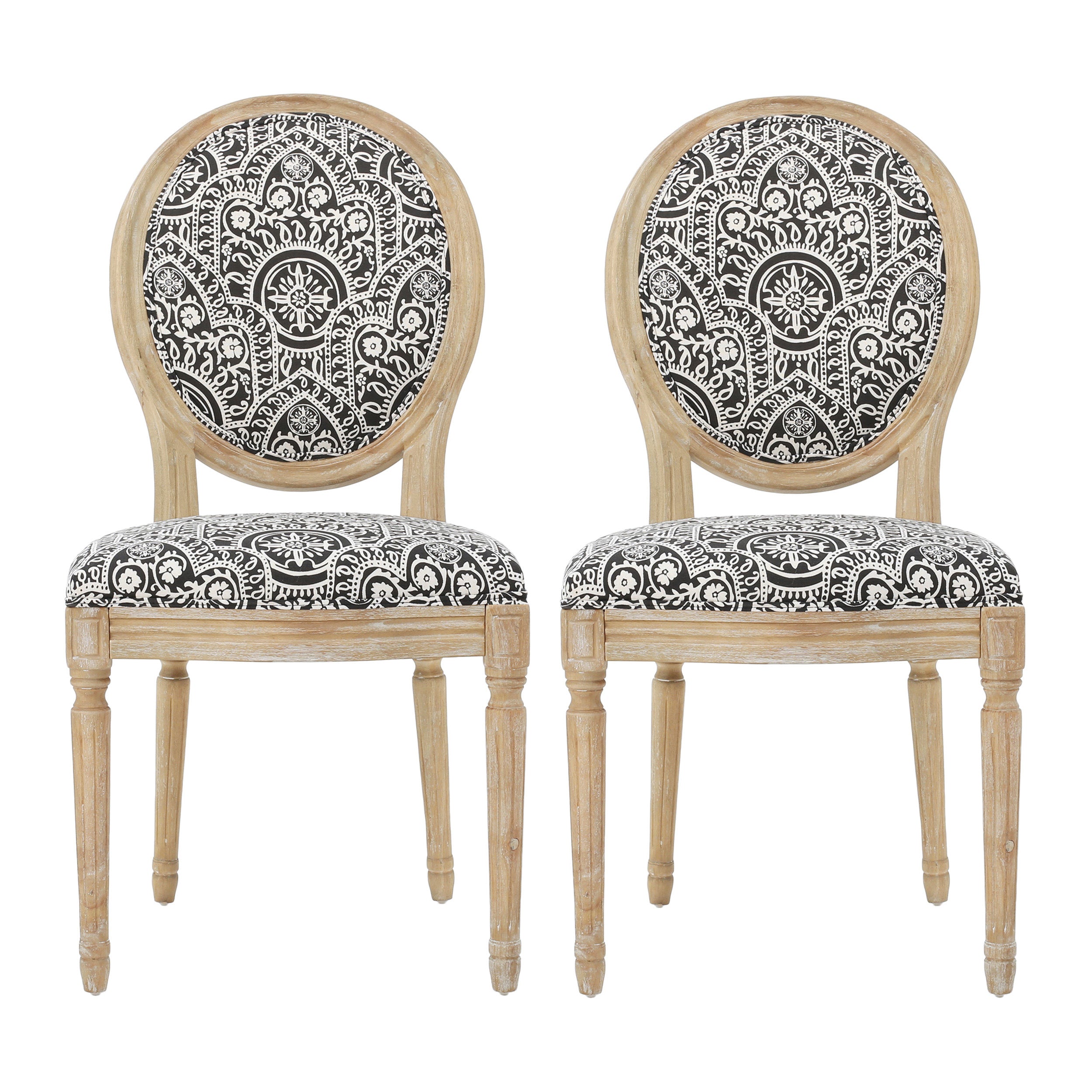 Phinnaeus French Country Fabric Dining Chairs (Set of 2)