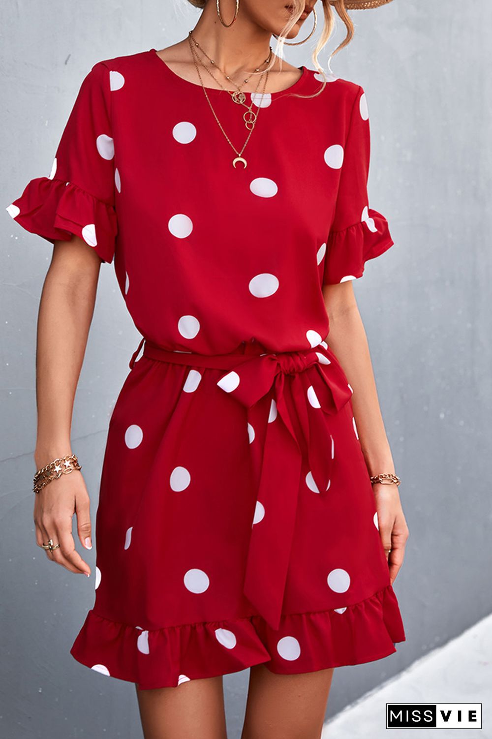 Polka Dots Short Sleeve Shorts Jumpsuit Wholesale