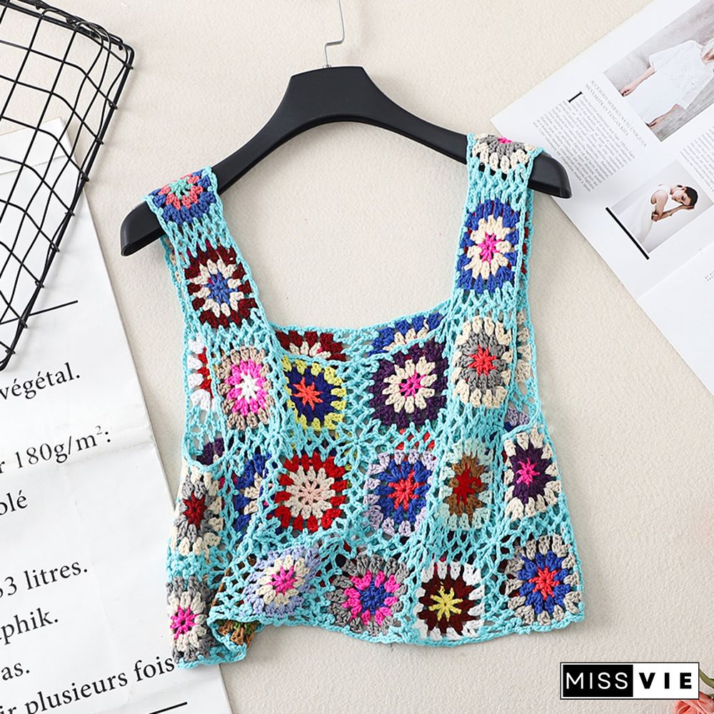 Knit Tank Top Woman Binder Chest Crochet Corset Femme Debardeur Femmes Camisoles Women Crop Tops Random Color Block Dropshipping