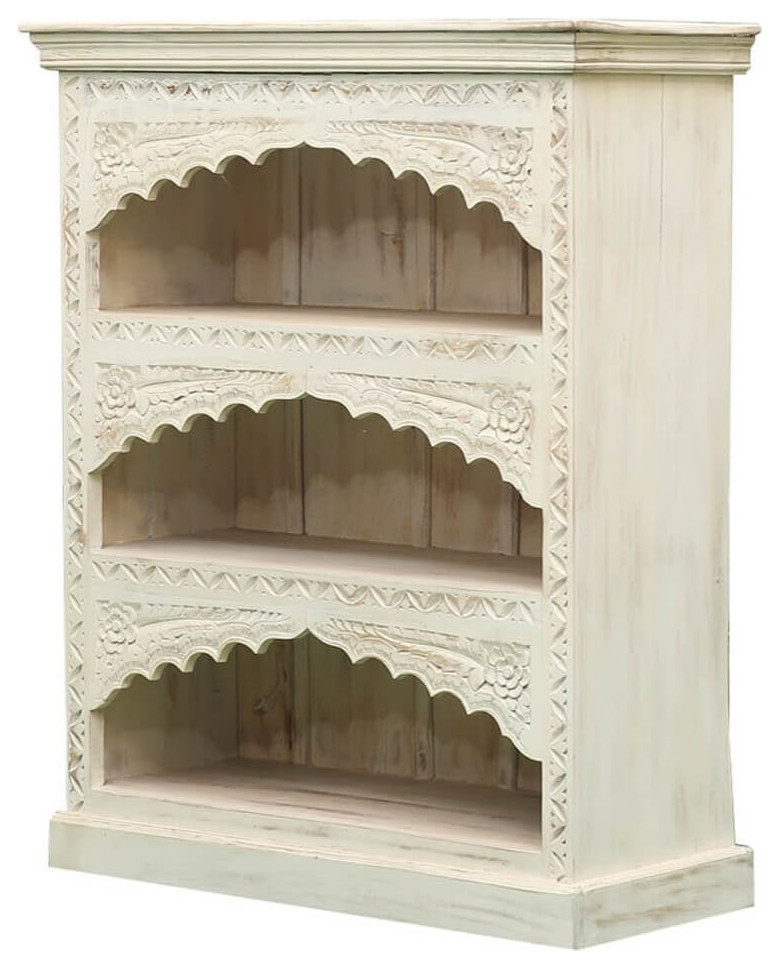 White Hand carved Solid Wood 3 Tier Bookcase   Mediterranean   Bookcases   by Sierra Living Concepts Inc  Houzz