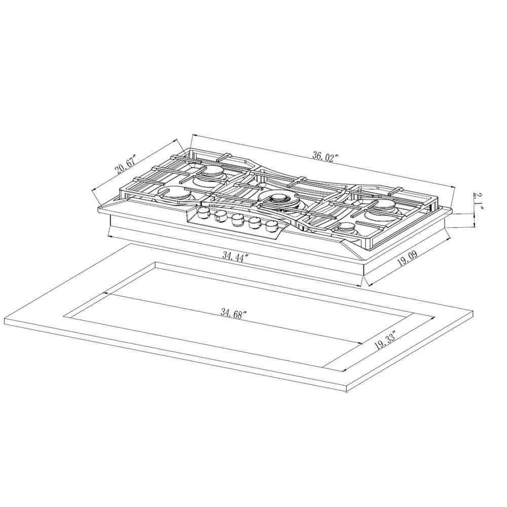 Empava 36 in Builtin Gas Cooktop in Stainless Steel with 5 Sealed Burners Gas Stove