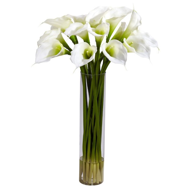 Nearly Natural 27-in Calla Lily With Cylinder Silk Flower Arrangement