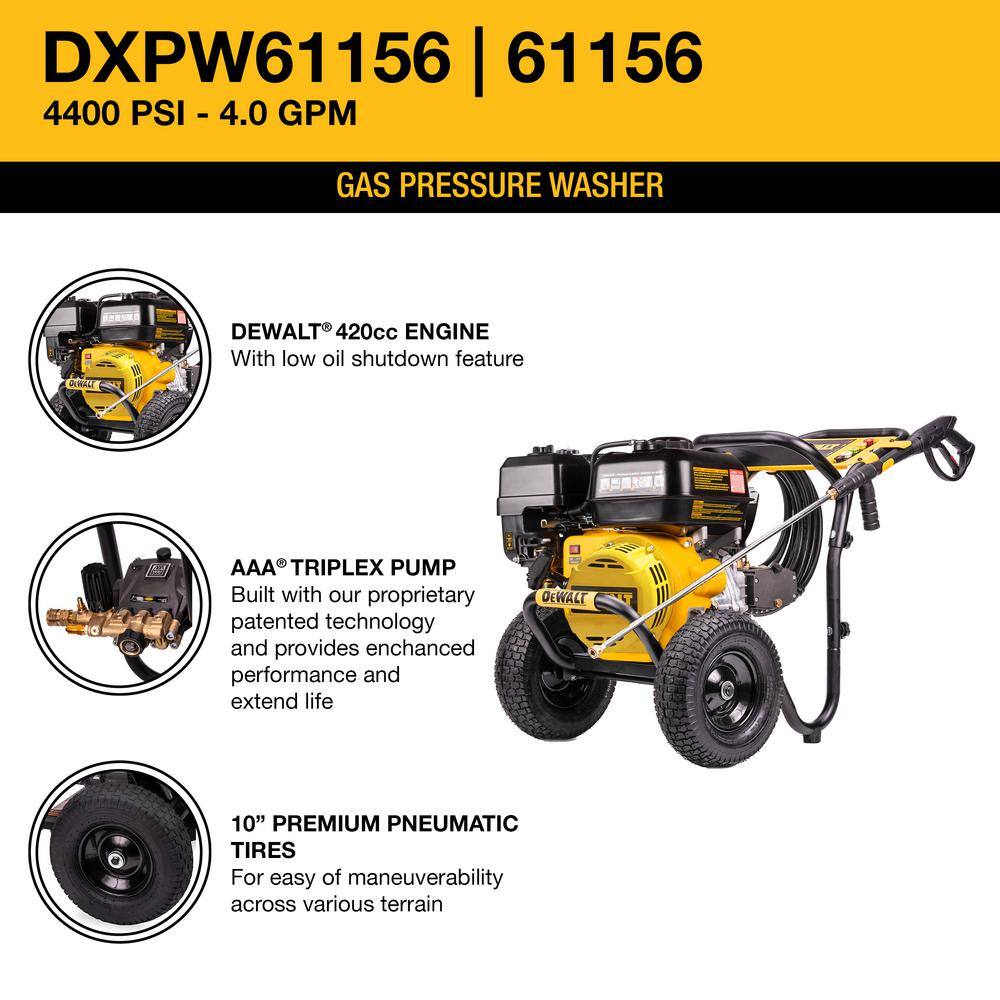 DW 4400 PSI 4.0 GPM Gas Cold Water Pressure Washer with DW 420cc Engine DXPW61156