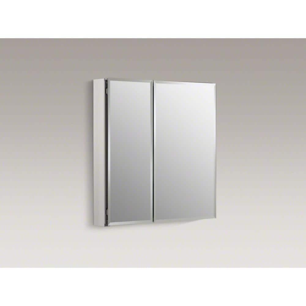 KOHLER Double Door 25 in W x 26 in H x 5 in D Aluminum Cabinet with Square Mirrored Door in Silver