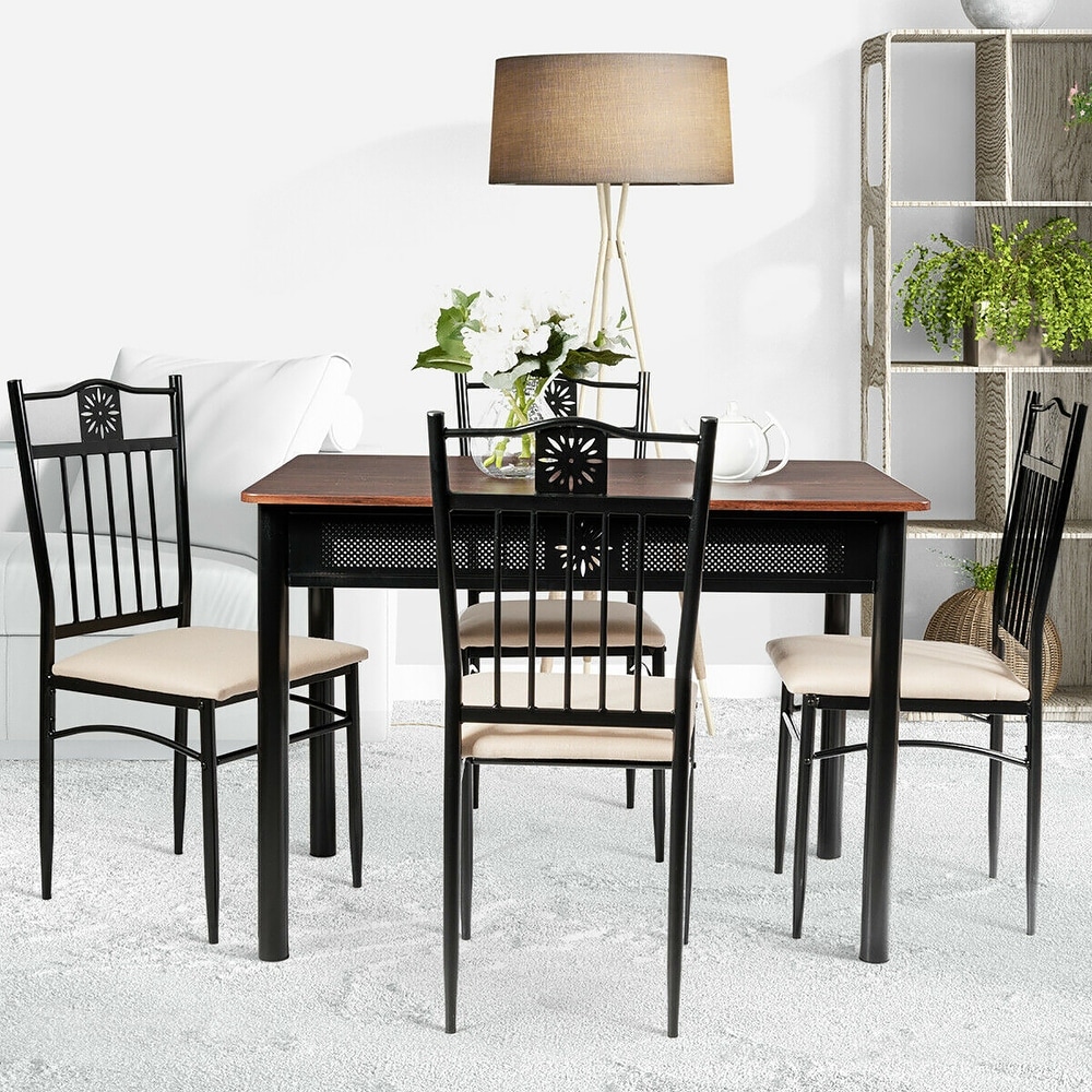 Costway 5 Piece Dining Set Wood Metal Table and 4 Chairs Kitchen